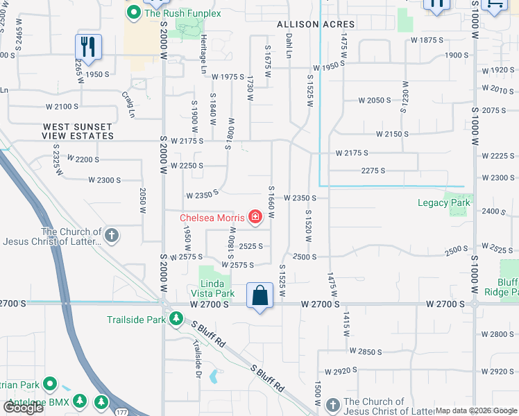 map of restaurants, bars, coffee shops, grocery stores, and more near 1686 West 2425 South in Syracuse