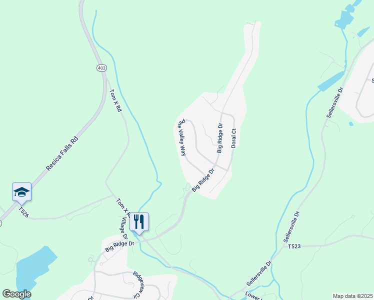 map of restaurants, bars, coffee shops, grocery stores, and more near Pine Valley Way in East Stroudsburg