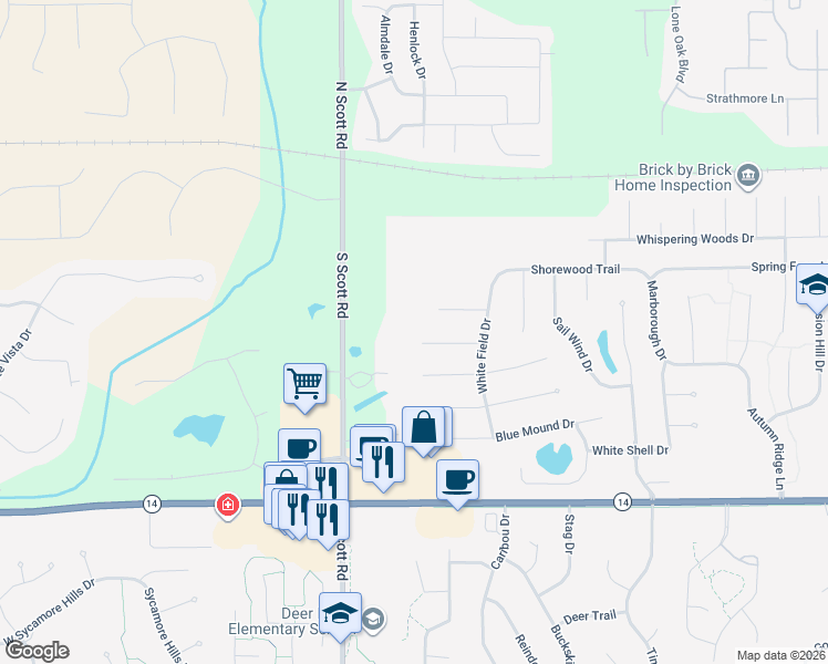 map of restaurants, bars, coffee shops, grocery stores, and more near 9928 Flag Stone Place in Fort Wayne