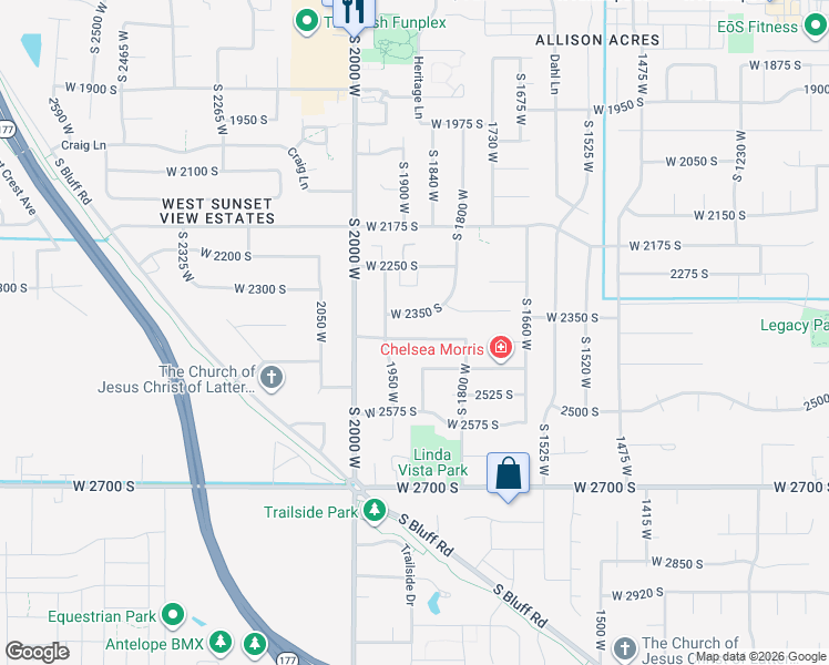 map of restaurants, bars, coffee shops, grocery stores, and more near 1876 West 2400 South in Syracuse