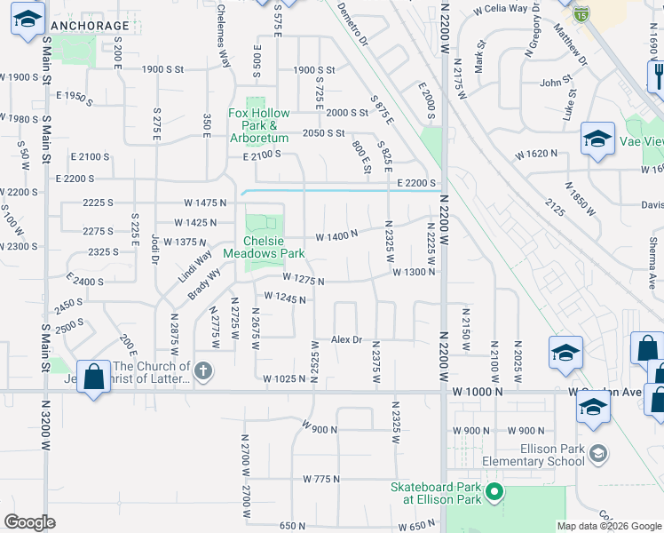 map of restaurants, bars, coffee shops, grocery stores, and more near 2472 West 1275 North in Layton