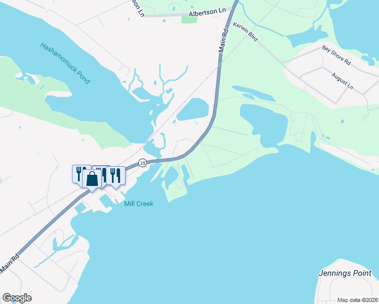map of restaurants, bars, coffee shops, grocery stores, and more near 240 Dolphin Drive in Southold
