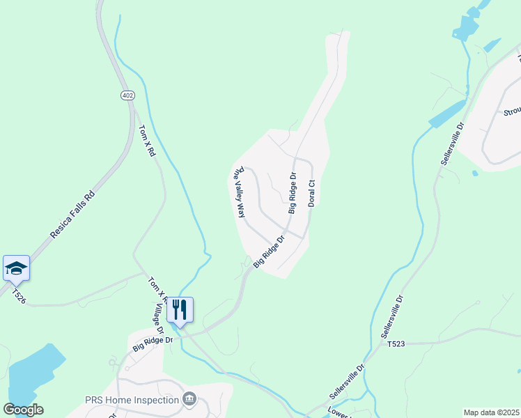 map of restaurants, bars, coffee shops, grocery stores, and more near Pine Valley Way in East Stroudsburg