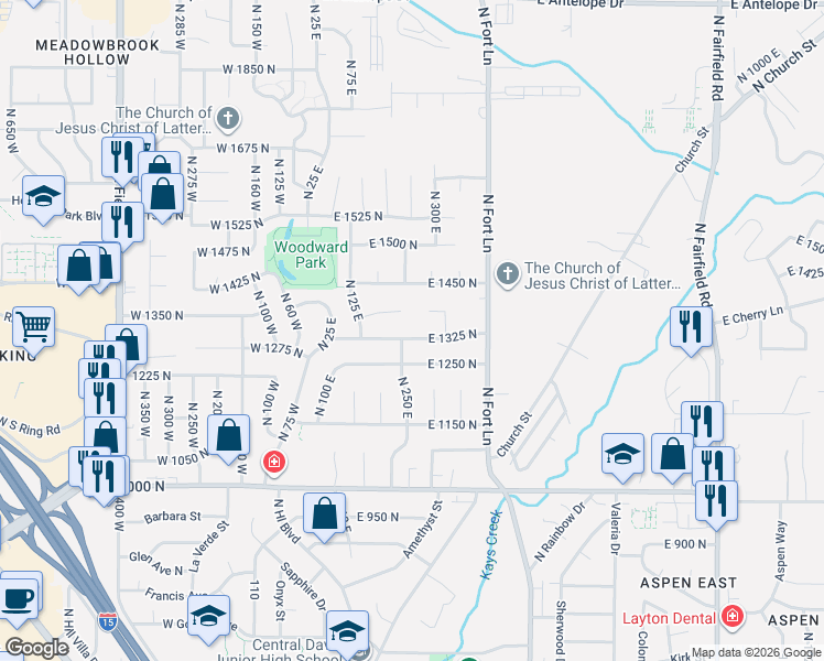 map of restaurants, bars, coffee shops, grocery stores, and more near 292 East 1325 North in Layton