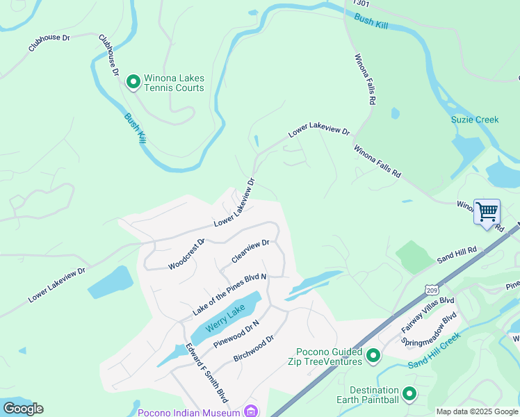 map of restaurants, bars, coffee shops, grocery stores, and more near 172 Woodcrest Ln in East Stroudsburg