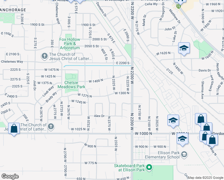 map of restaurants, bars, coffee shops, grocery stores, and more near 1304 North 2325 West in Layton