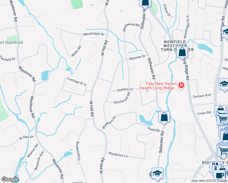 map of restaurants, bars, coffee shops, grocery stores, and more near 84 Stanton Lane in Stamford
