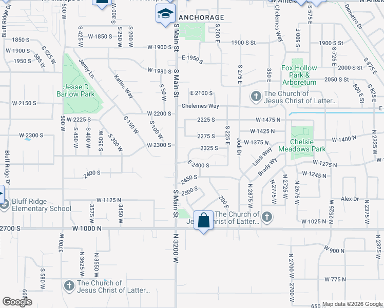map of restaurants, bars, coffee shops, grocery stores, and more near 2337 South 50 East in Clearfield