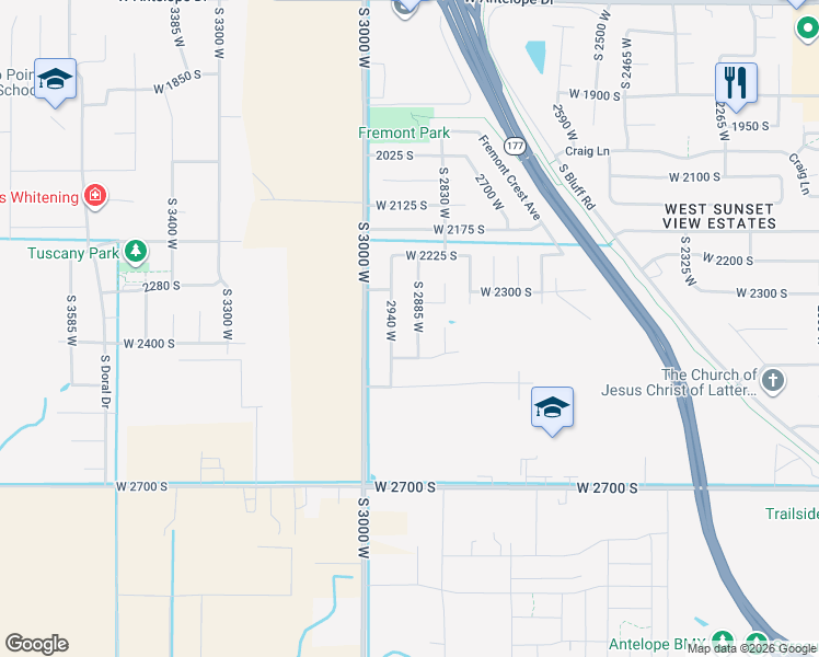 map of restaurants, bars, coffee shops, grocery stores, and more near 2413 South 2885 West in Syracuse