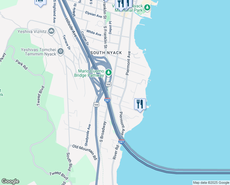 map of restaurants, bars, coffee shops, grocery stores, and more near 11 Cornelison Avenue in Nyack