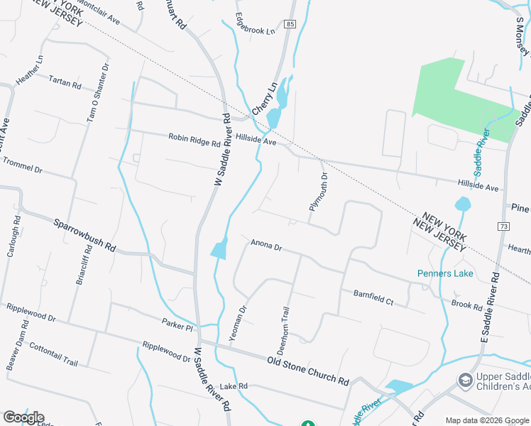 map of restaurants, bars, coffee shops, grocery stores, and more near 12 Rambling Brook Road in Upper Saddle River