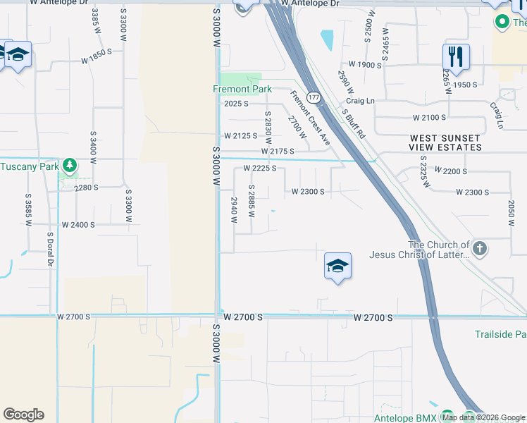map of restaurants, bars, coffee shops, grocery stores, and more near 2372 South 2830 West in Syracuse
