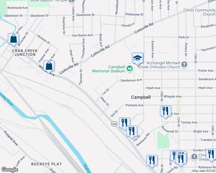 map of restaurants, bars, coffee shops, grocery stores, and more near 45 1st Street in Campbell