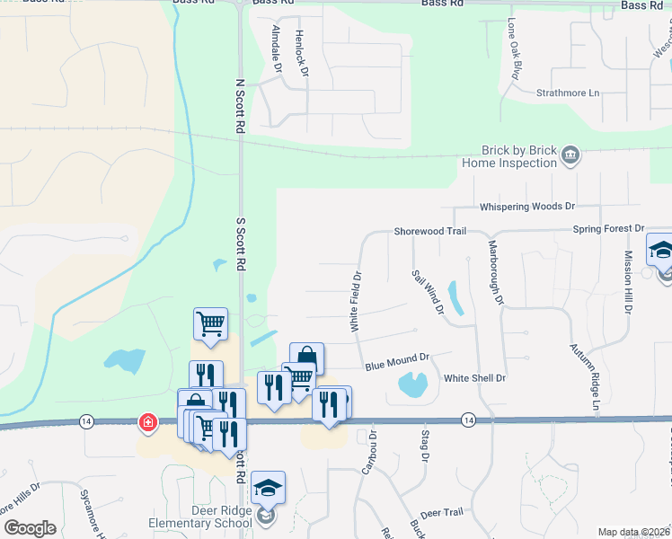 map of restaurants, bars, coffee shops, grocery stores, and more near 9826 Flag Stone Place in Fort Wayne