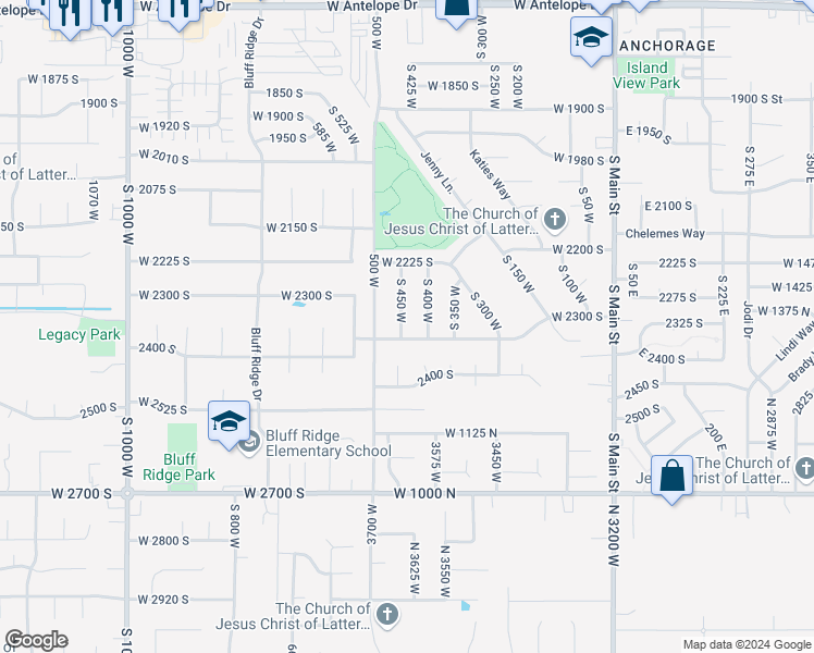 map of restaurants, bars, coffee shops, grocery stores, and more near 2284 South 450 West in Clearfield