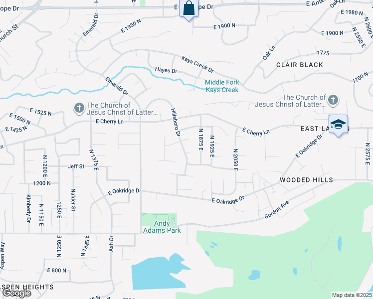 map of restaurants, bars, coffee shops, grocery stores, and more near 1837 East 1275 North in Layton
