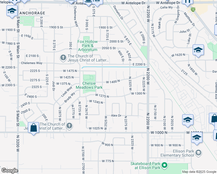 map of restaurants, bars, coffee shops, grocery stores, and more near 2484 West 1325 North in Layton