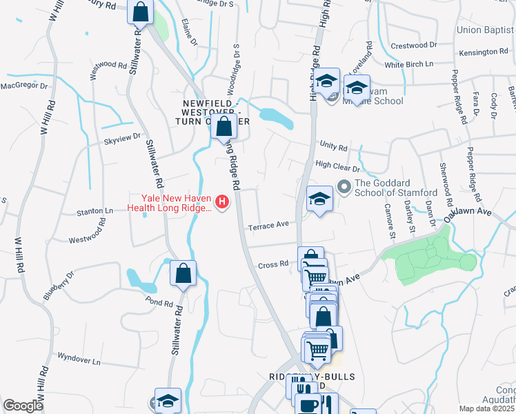 map of restaurants, bars, coffee shops, grocery stores, and more near Jessup Street in Stamford