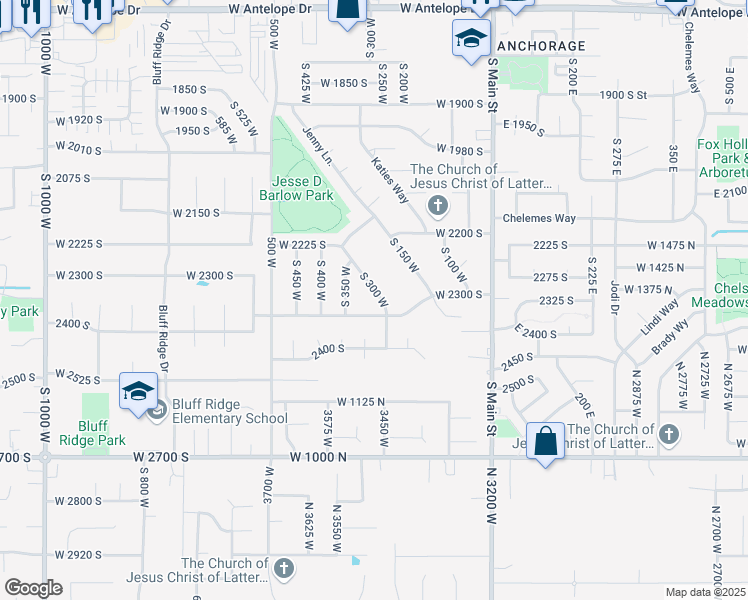map of restaurants, bars, coffee shops, grocery stores, and more near 2277 South 300 West in Clearfield