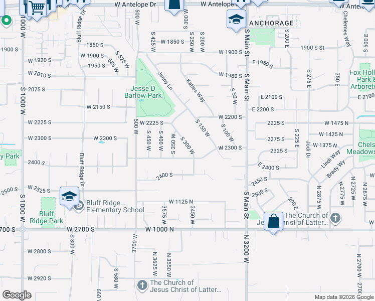 map of restaurants, bars, coffee shops, grocery stores, and more near 2277 South 300 West in Clearfield