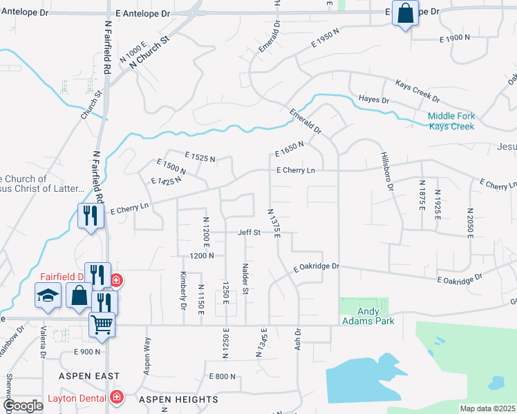 map of restaurants, bars, coffee shops, grocery stores, and more near 1435 Ash Drive in Layton