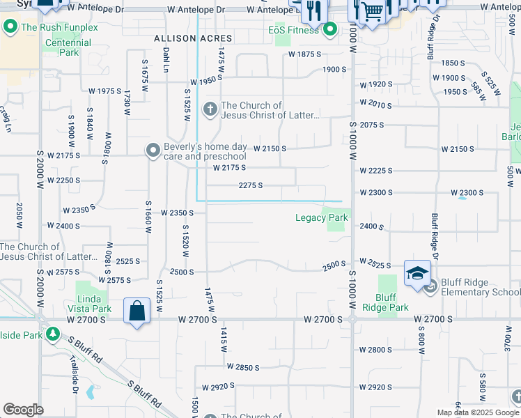 map of restaurants, bars, coffee shops, grocery stores, and more near 1295 West 2325 South in Syracuse
