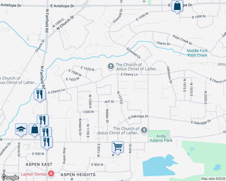 map of restaurants, bars, coffee shops, grocery stores, and more near 1435 Ash Drive in Layton