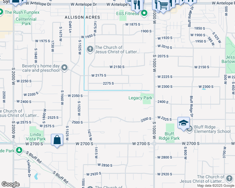 map of restaurants, bars, coffee shops, grocery stores, and more near 1265 West 2325 South in Syracuse