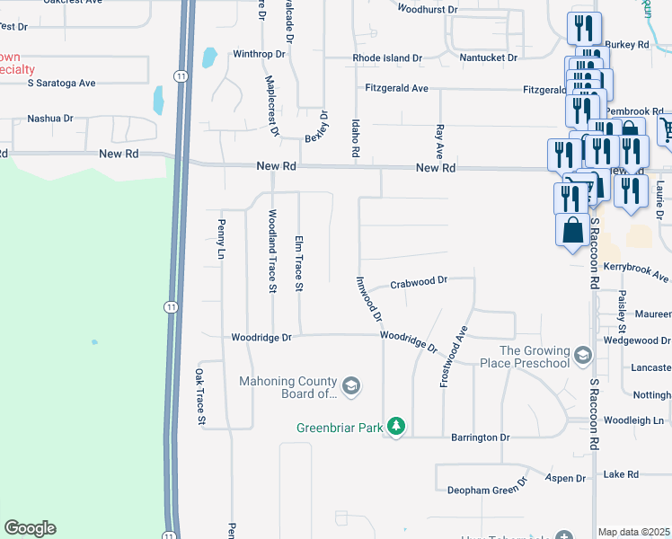 map of restaurants, bars, coffee shops, grocery stores, and more near 4767 Pine Trace in Austintown