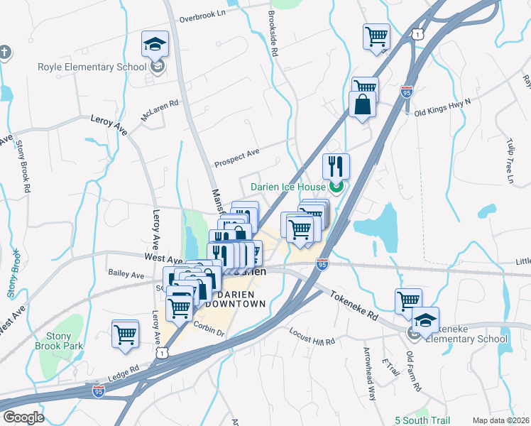 map of restaurants, bars, coffee shops, grocery stores, and more near 745 Boston Post Road in Darien
