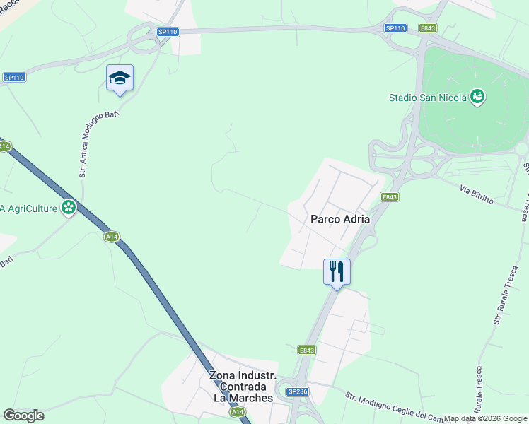 map of restaurants, bars, coffee shops, grocery stores, and more near in Metropolitan City of Bari