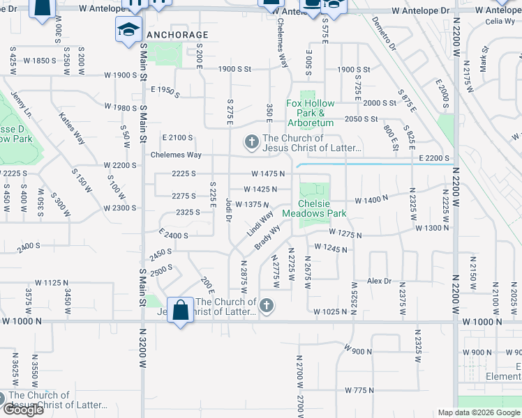 map of restaurants, bars, coffee shops, grocery stores, and more near 2791 West 1425 North in Layton