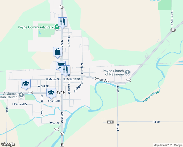 map of restaurants, bars, coffee shops, grocery stores, and more near 114 Ash Street in Payne