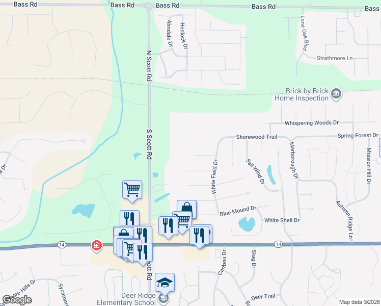 map of restaurants, bars, coffee shops, grocery stores, and more near 9930 Valley Vista Place in Fort Wayne