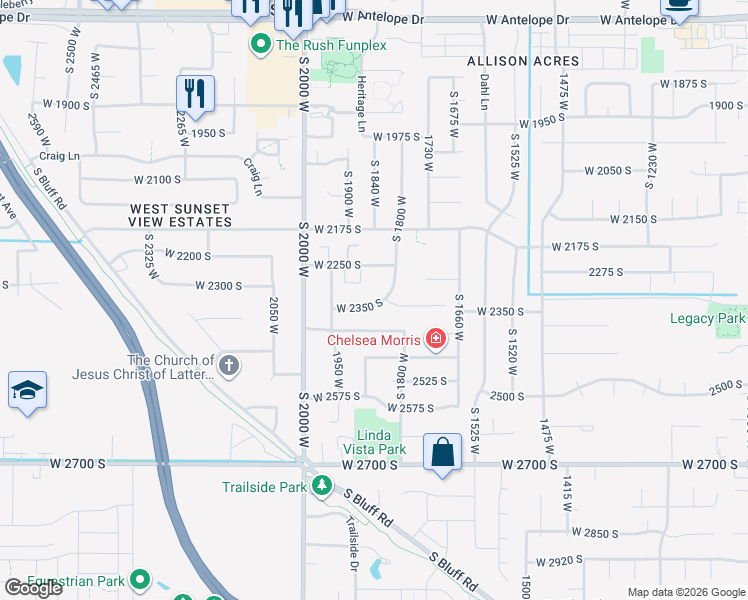 map of restaurants, bars, coffee shops, grocery stores, and more near 1826 West 2350 South in Syracuse
