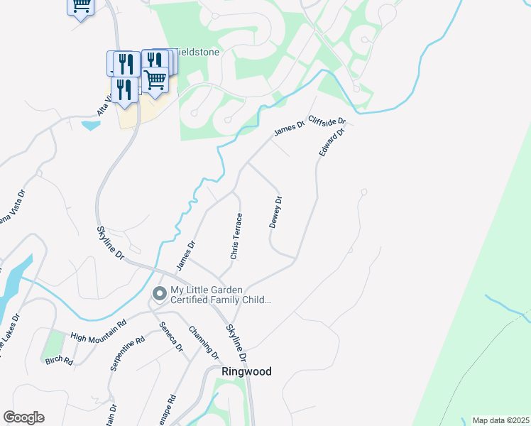 map of restaurants, bars, coffee shops, grocery stores, and more near 40 Dewey Drive in Ringwood
