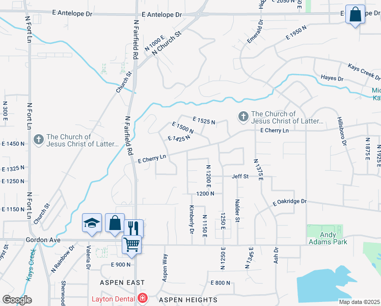 map of restaurants, bars, coffee shops, grocery stores, and more near 1104 East Cherry Lane in Layton