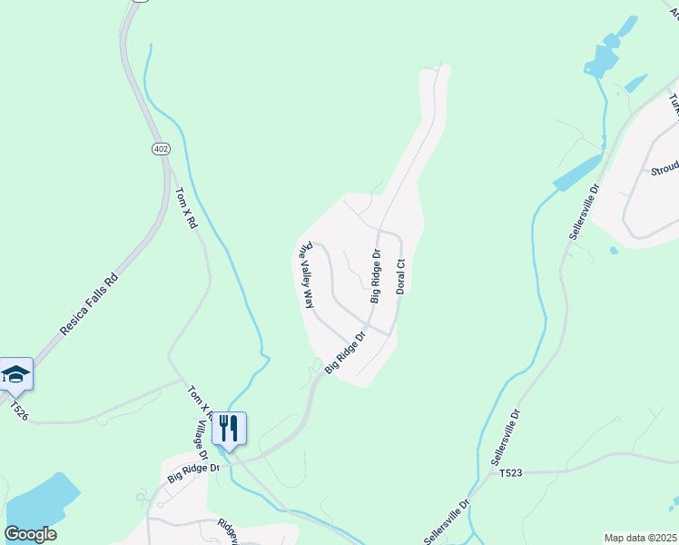 map of restaurants, bars, coffee shops, grocery stores, and more near 3183 Pine Valley Way in East Stroudsburg