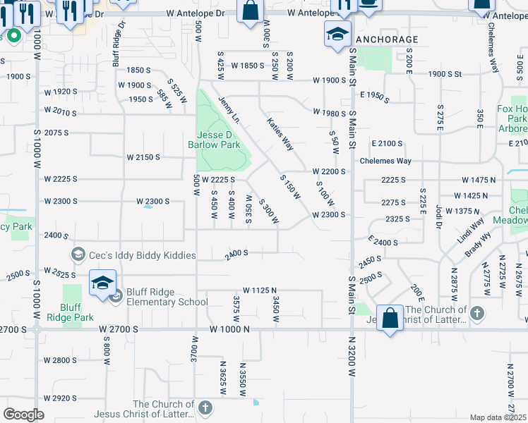map of restaurants, bars, coffee shops, grocery stores, and more near 2265 South 300 West in Clearfield