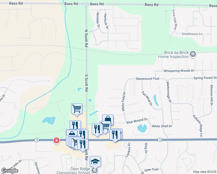 map of restaurants, bars, coffee shops, grocery stores, and more near 9930 Valley Vista Place in Fort Wayne