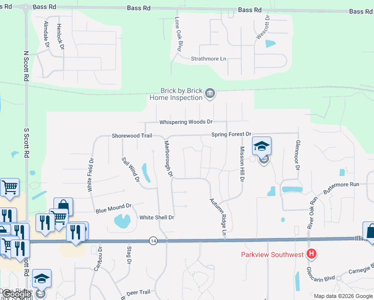 map of restaurants, bars, coffee shops, grocery stores, and more near 309 Ridge Hill Pl in Fort Wayne