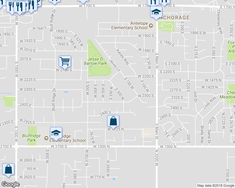 map of restaurants, bars, coffee shops, grocery stores, and more near 2265 South 300 West in Clearfield