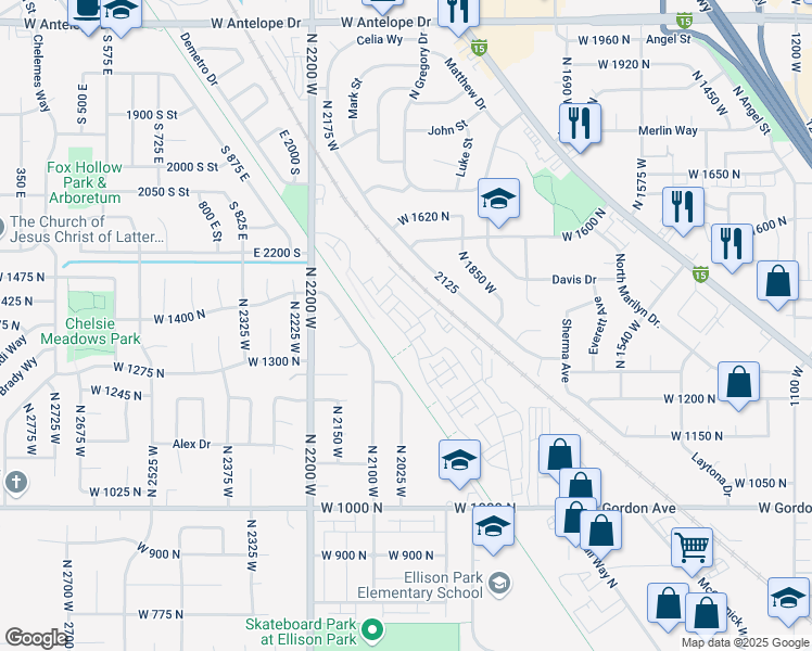 map of restaurants, bars, coffee shops, grocery stores, and more near 1459 North 1875 West in Layton