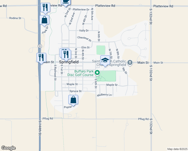 map of restaurants, bars, coffee shops, grocery stores, and more near 590 Vine Street in Springfield