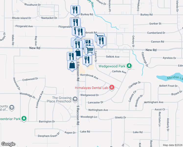 map of restaurants, bars, coffee shops, grocery stores, and more near 4326 Kerrybrook Avenue in Youngstown