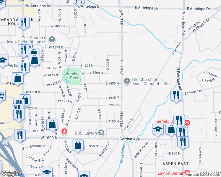map of restaurants, bars, coffee shops, grocery stores, and more near 323 East 1375 North in Layton