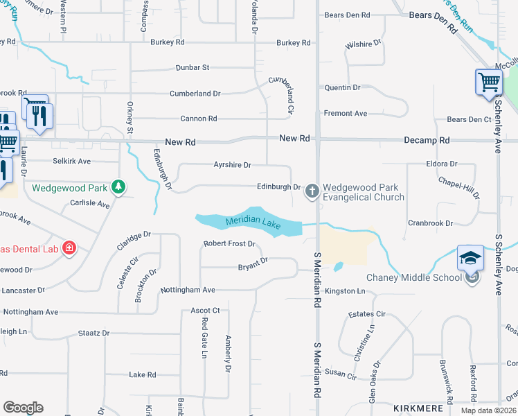 map of restaurants, bars, coffee shops, grocery stores, and more near 3787 Edinburgh Drive in Youngstown