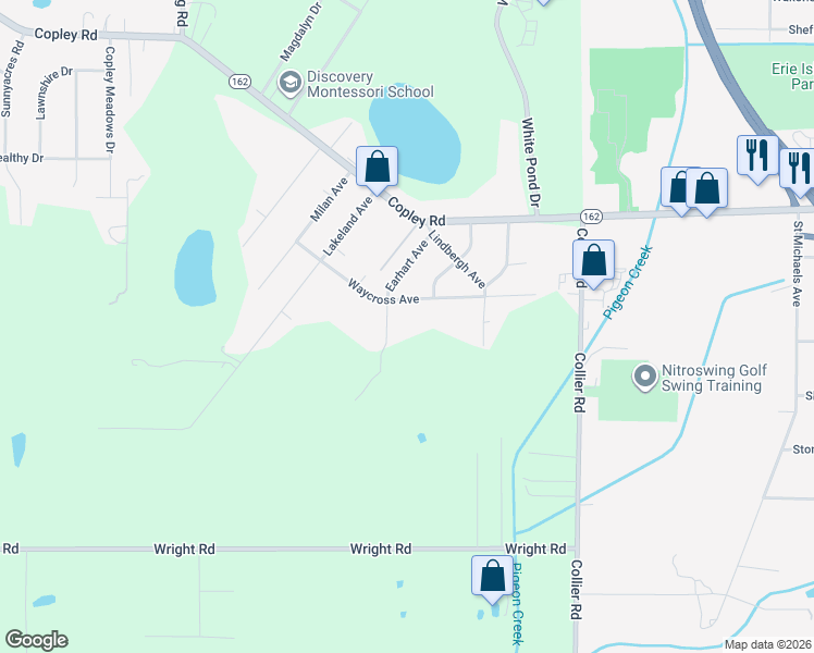 map of restaurants, bars, coffee shops, grocery stores, and more near 2102 Waycross Avenue in Akron
