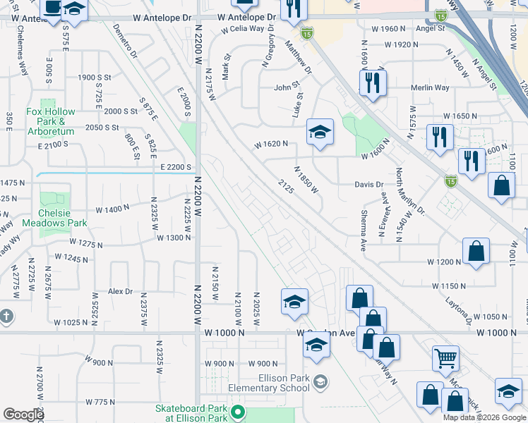 map of restaurants, bars, coffee shops, grocery stores, and more near 1456 North 1875 West in Layton