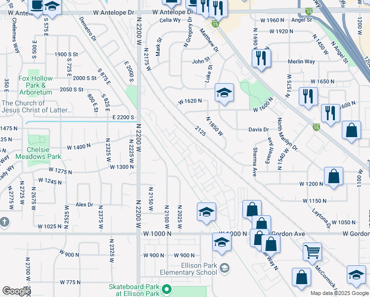 map of restaurants, bars, coffee shops, grocery stores, and more near 1456 North 1875 West in Layton